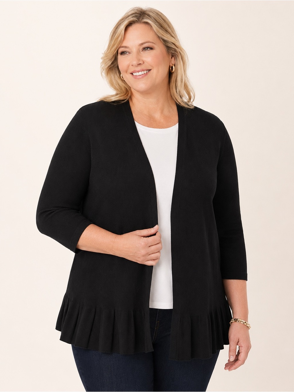Talbots Woman 2X Black Ruffle Hem Open Front Cardigan Plus Size